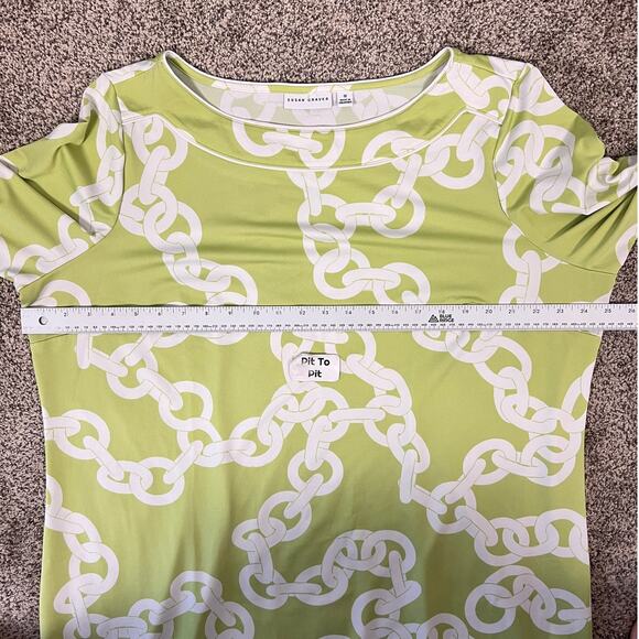 Susan Graver Womens 1X Green Butterknit Chain Link Preppy Equestrian Retro Dress - Picture 8 of 10